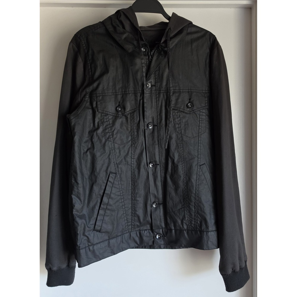 KR3W Mens Cotton Jacket Large Black Hooded Streetwear Coat Casual Outerwear